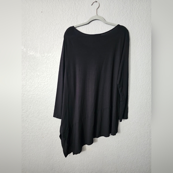 Eileen Fisher Women's 1x Black Bateau Neck Asymmetric Hem Jersey Tunic Top - Picture 2 of 8